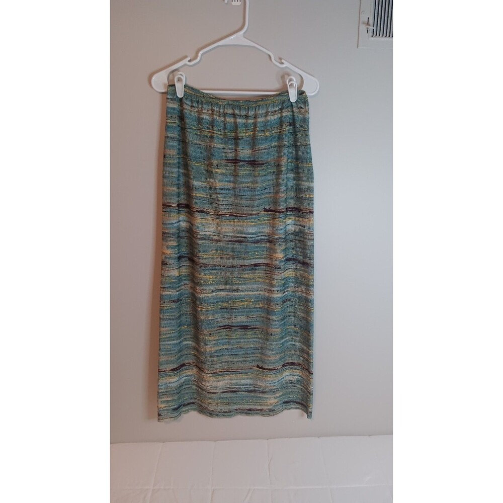 Pleat Pleat By Rafael Green Stripe Maxi Skirt Sz Medium Vintage Y2K
